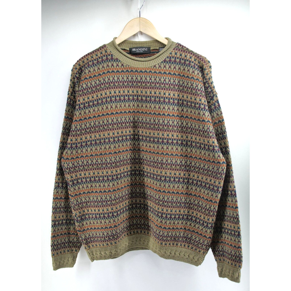 Brandini Vintage Wacky Striped Knit Geometric Wool Sweater Men's XL‎